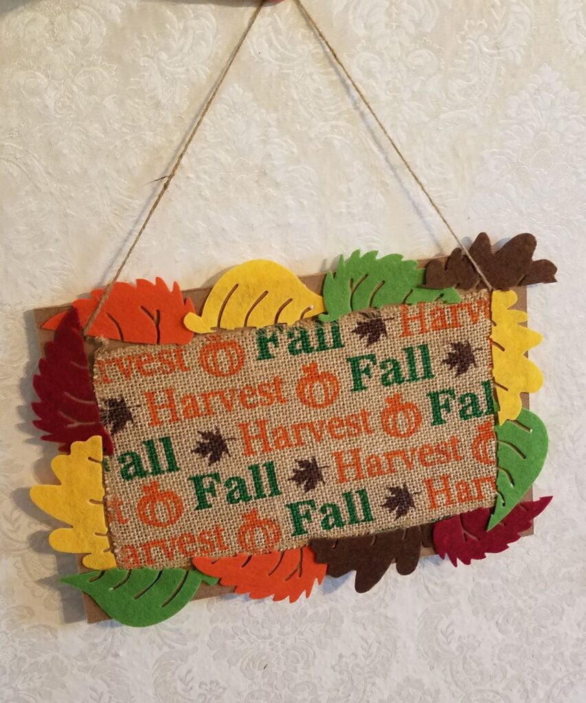 fall colored felt leaves with burlap fall ribbon