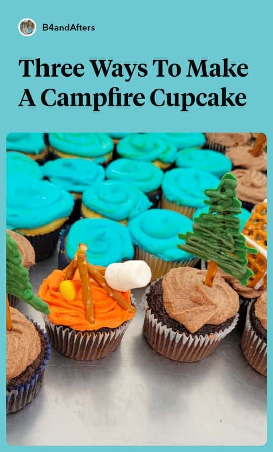 campfire cupcake as part of a cupcake cake