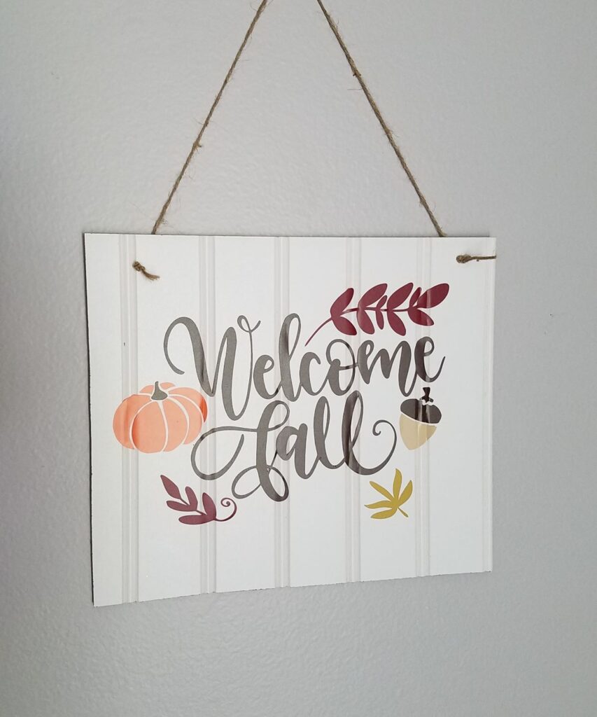 Welcome Fall sign with leftoever beadboard