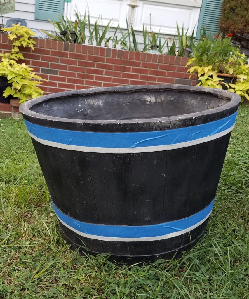 blue tape on black planter