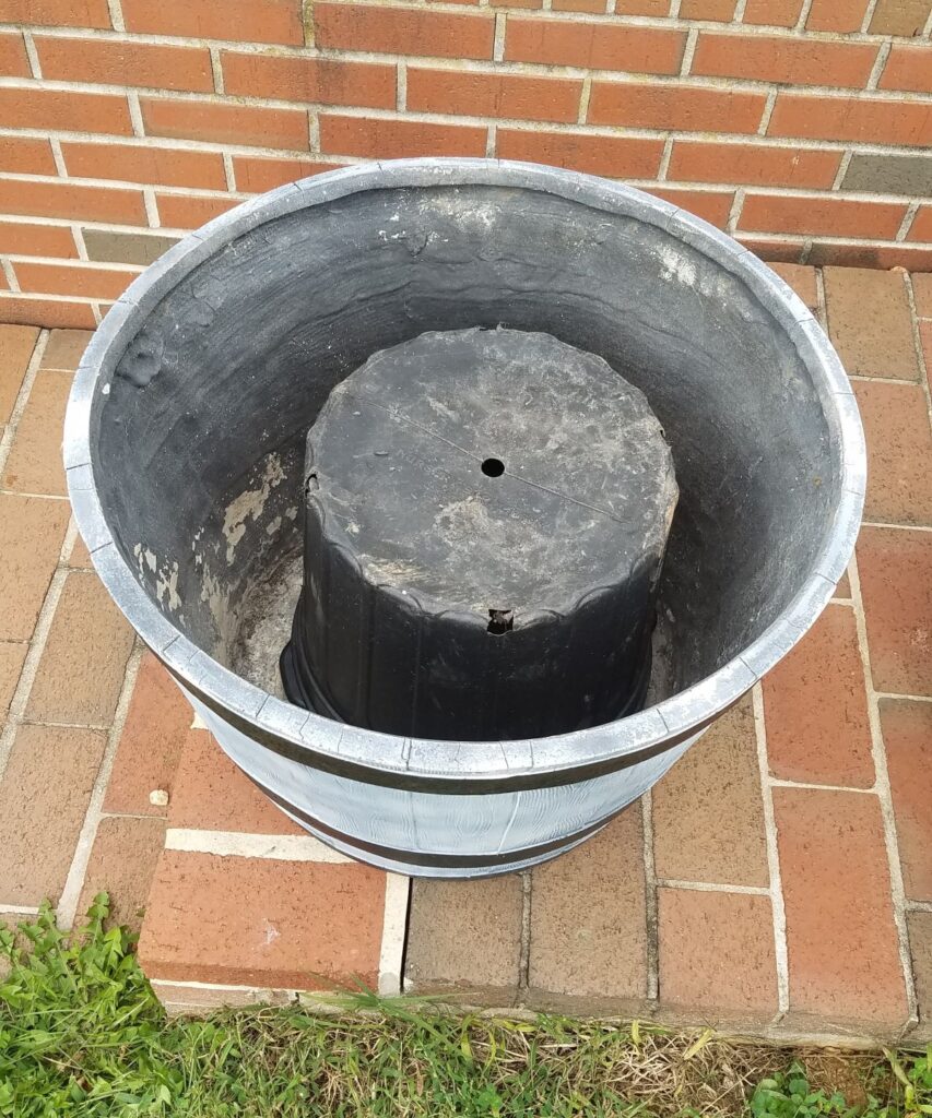 bucket upside down in planter