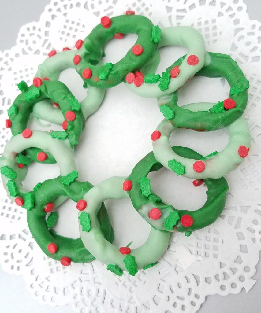 pretzels in the shape of a Christmas wreath