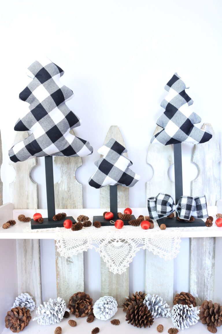 Black and White Buffalo Plaid Fabric Christmas Trees