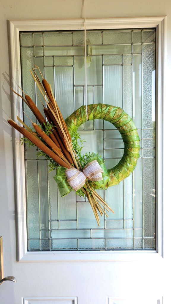Cattail Wreath on Front Door