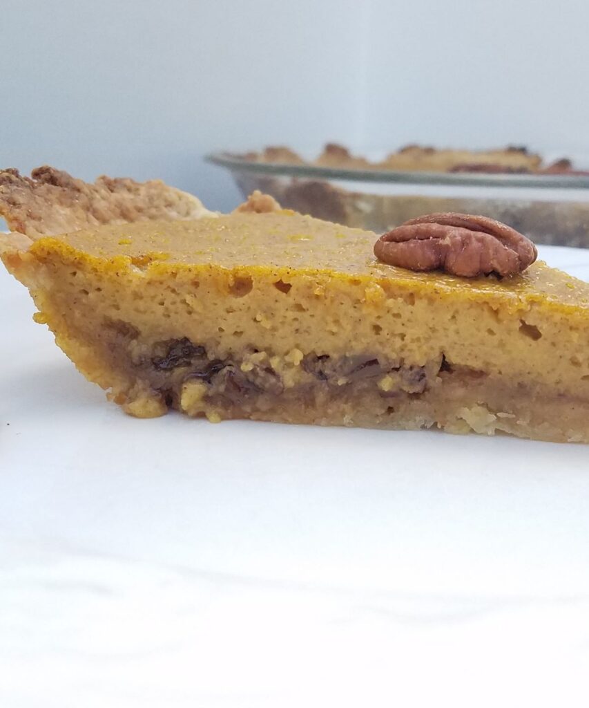 side of a pumpkin pie slice