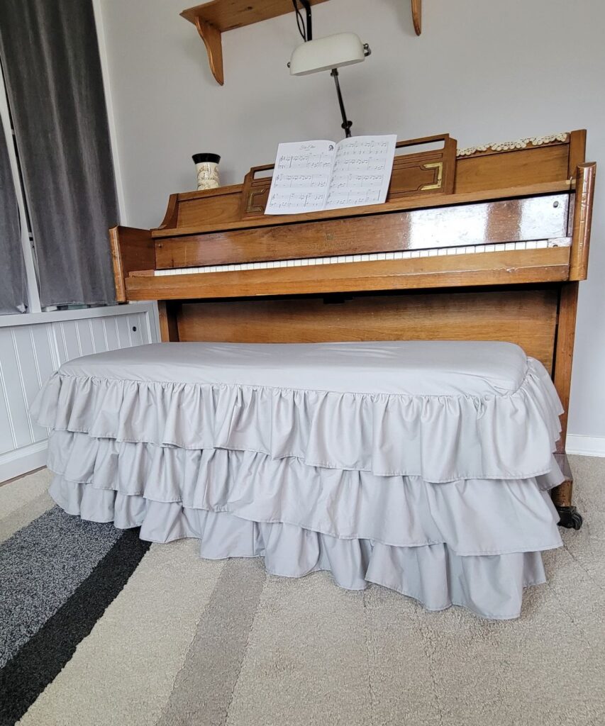 3 ruffles piano bench cover in gray