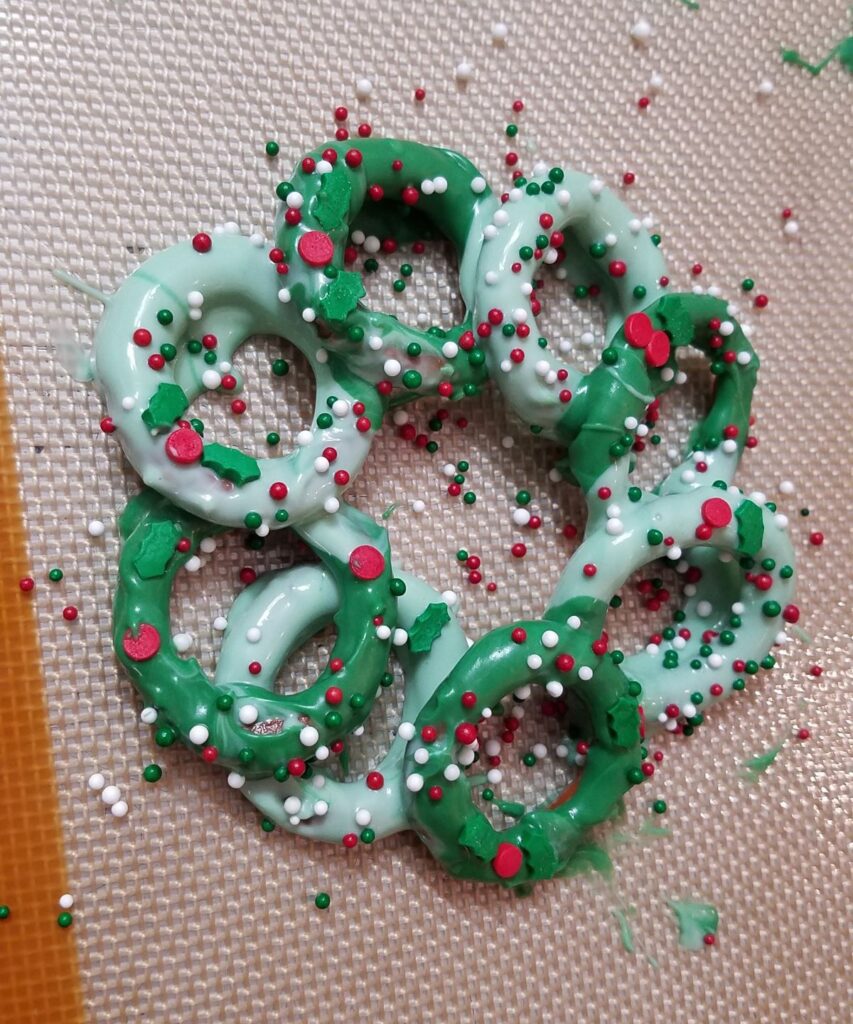 sprinkles on a pretzel wreath