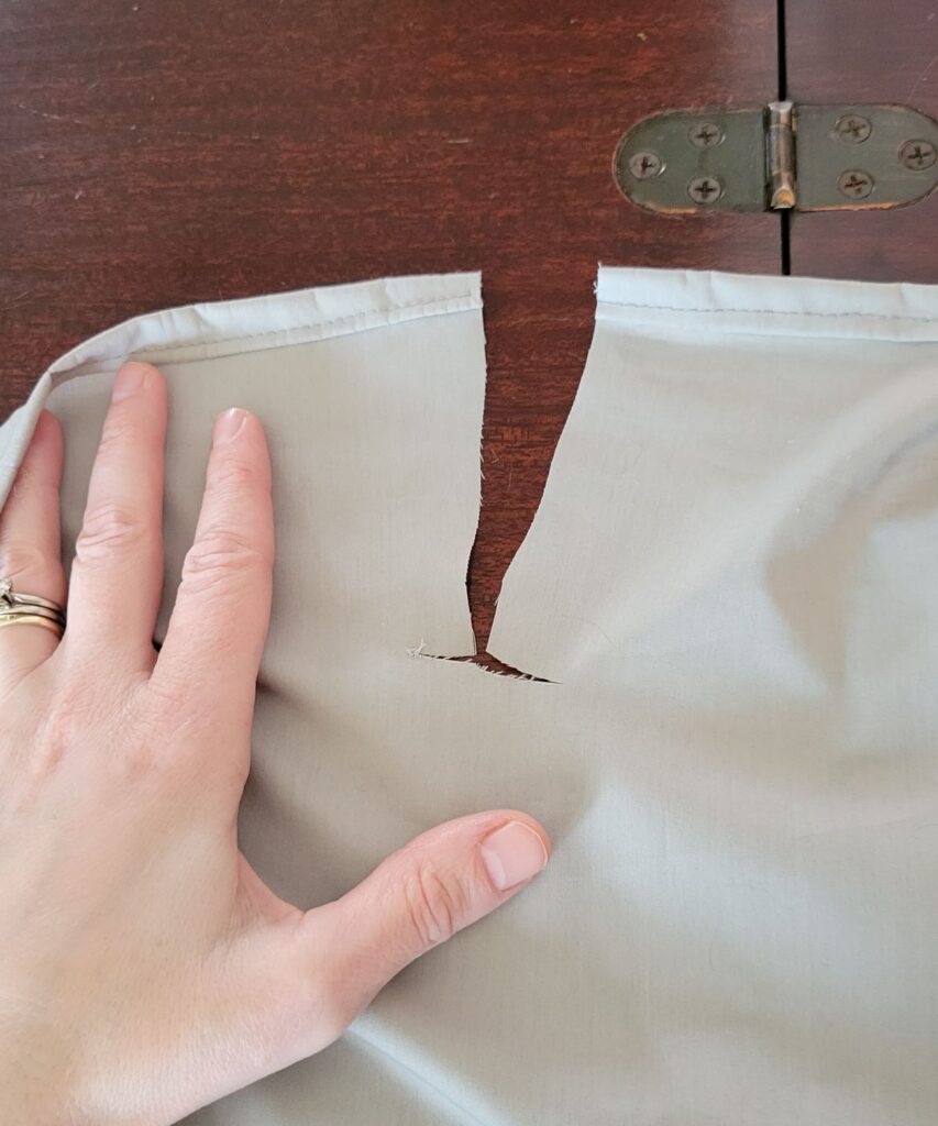 t shape cut into fabric