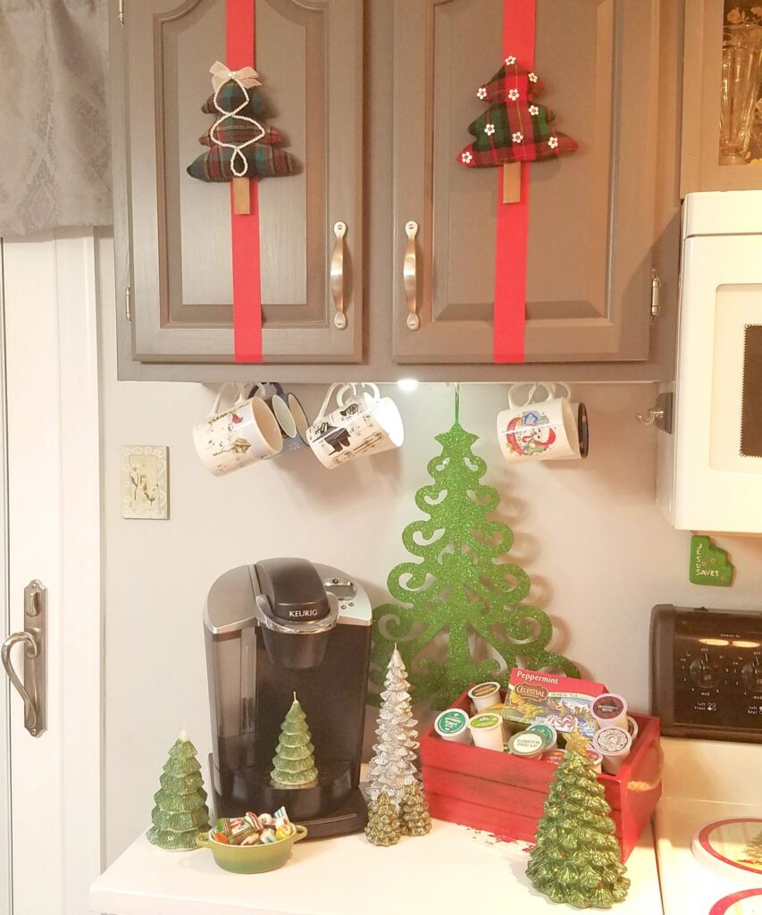 kitchen decorated for Christmas