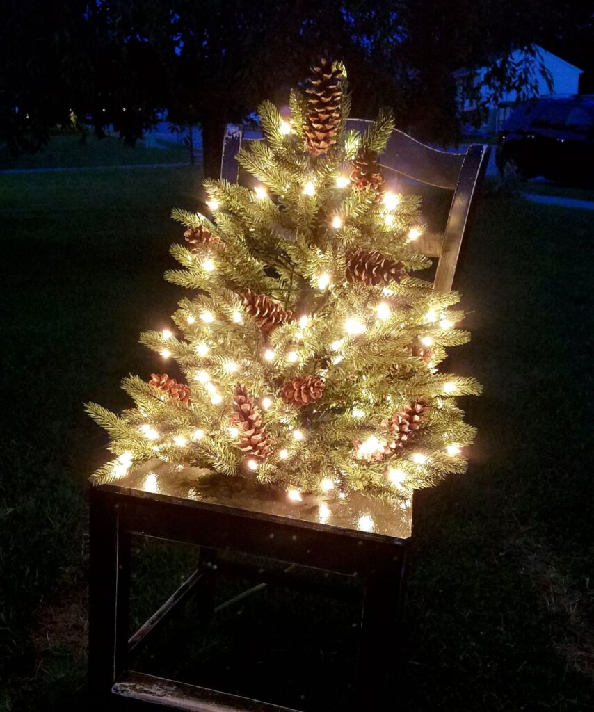 Christmas tree in a chair planter