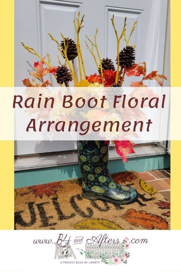 Rain Boot with a floral arrangement in it