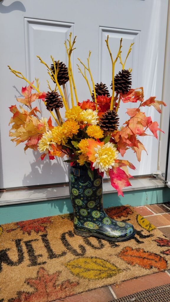 floral arrangment in a rain boot