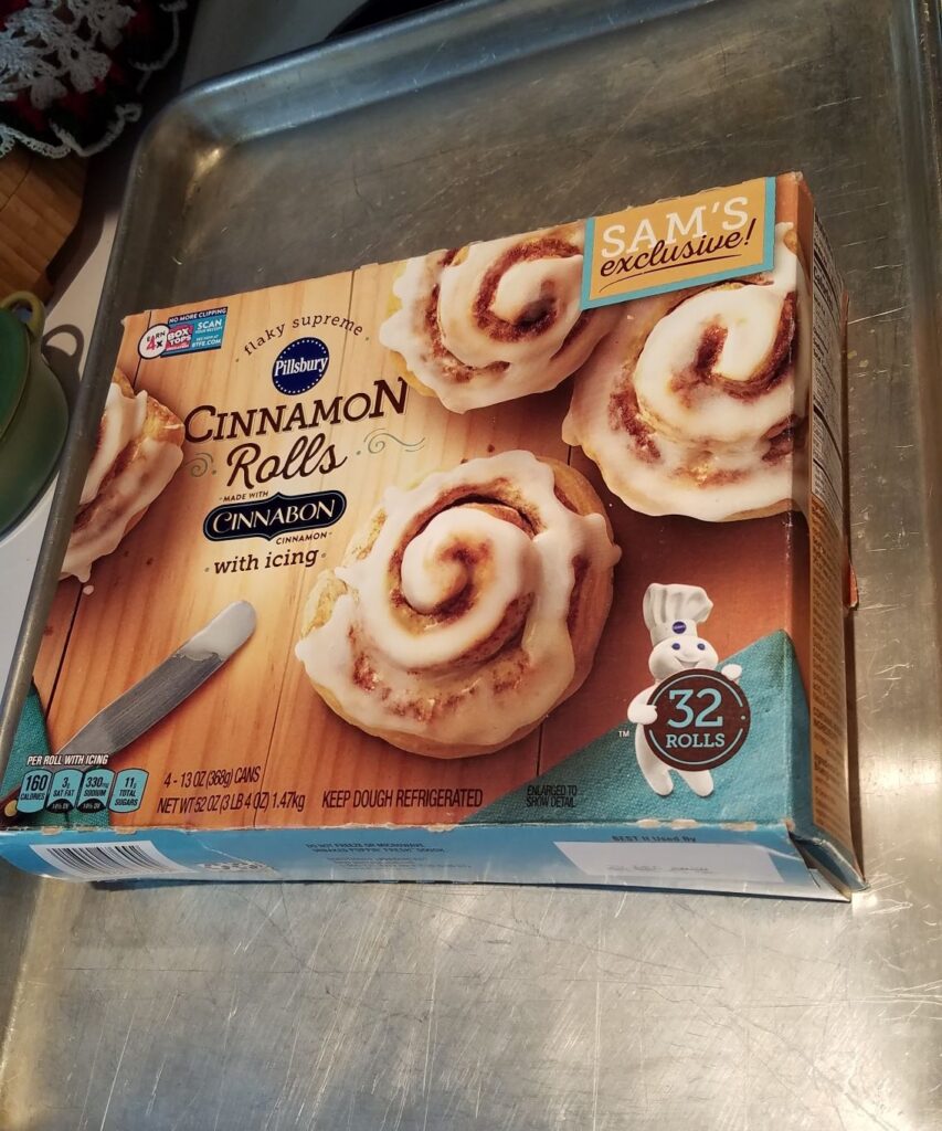 box of cinnamon rolls from Sam's Club