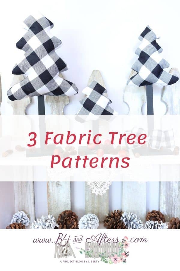 3 black and white checkered fabric trees