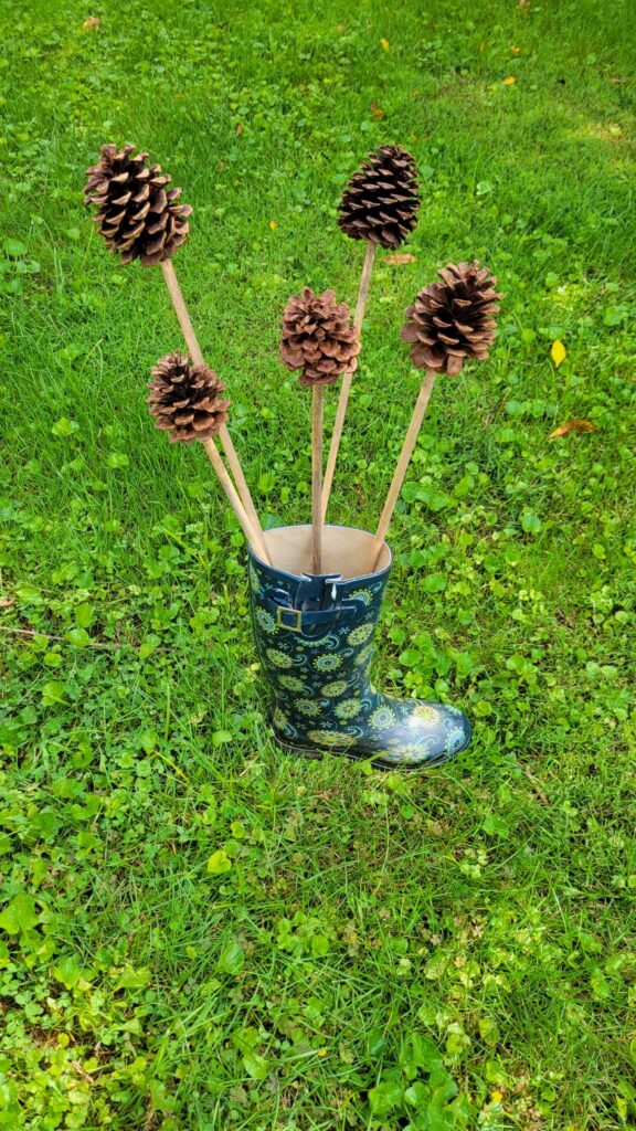 pine cones on sticks