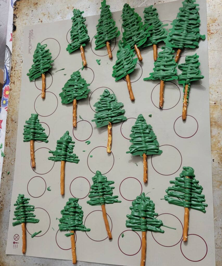 mini ever green trees made with pretzels