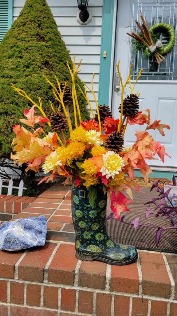 rain boot floral arrangement