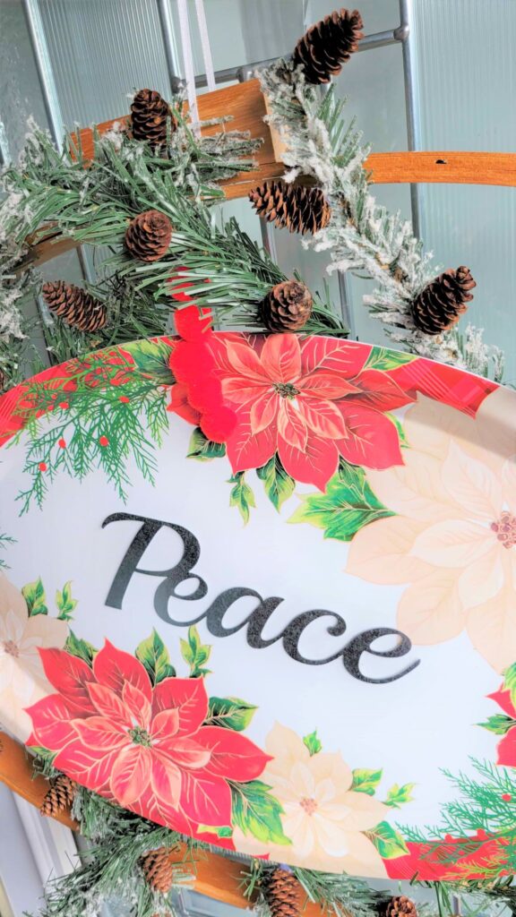 closeup of Oval Christmas platter wreath