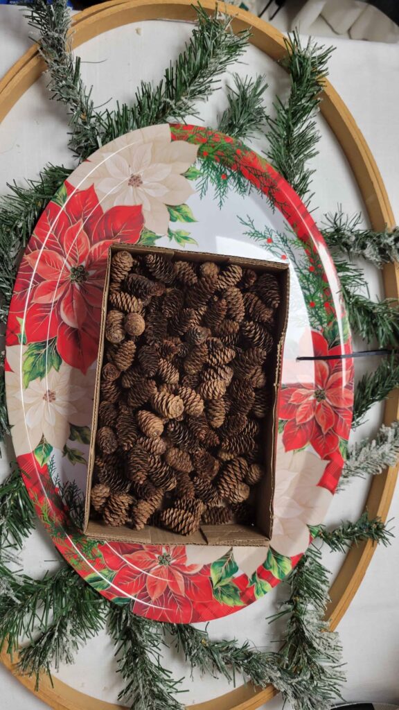 mini pine cones and Christmas platter