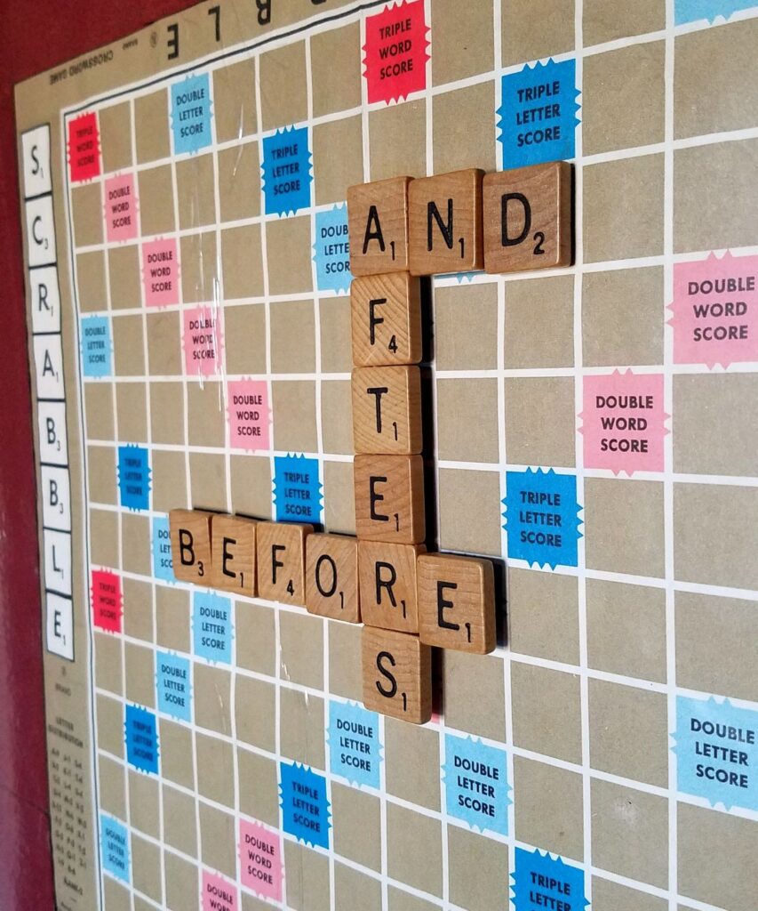 Scrabble letters on fridge that say Before and Afters