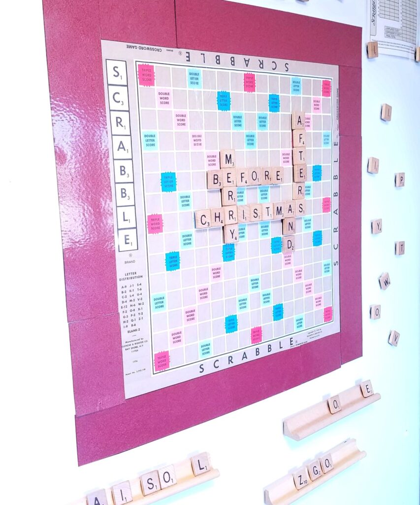 Scrabble game modified to go on my fridge