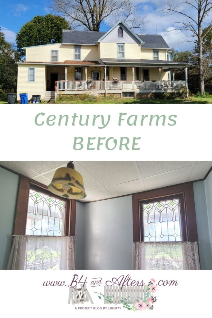 yellow farmhouse, stained glass windows