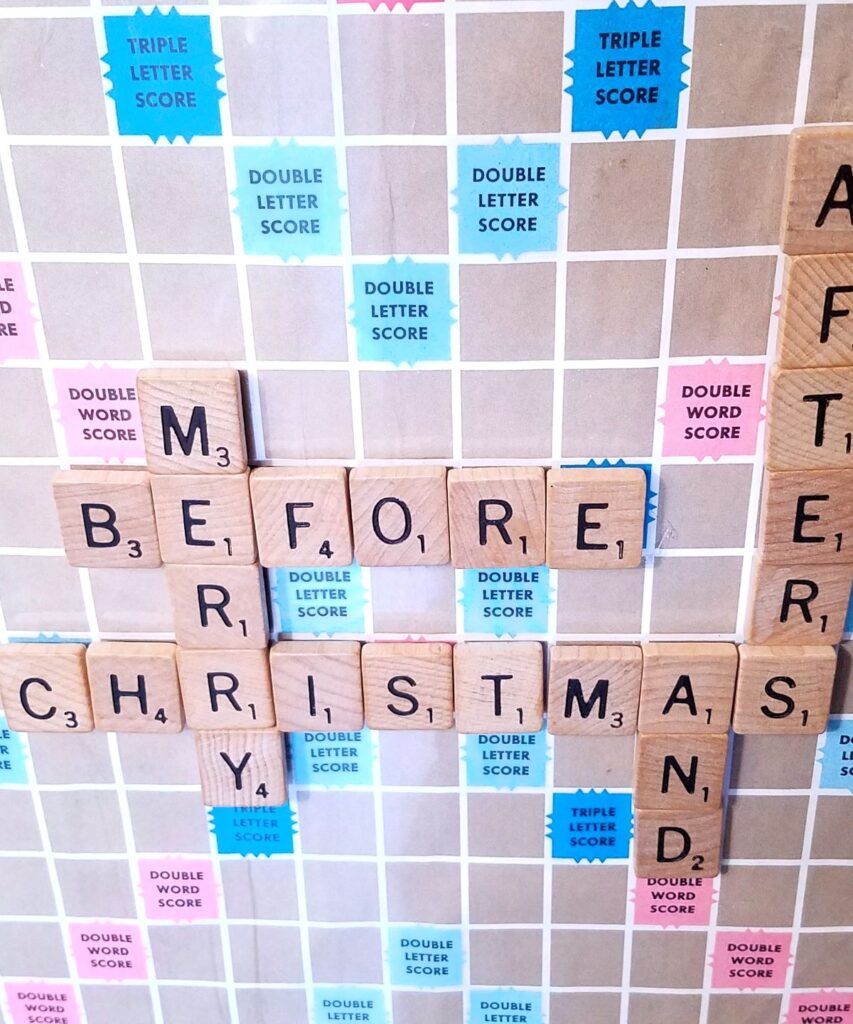 Scrabble letters that say Merry Christmas Before and Afters