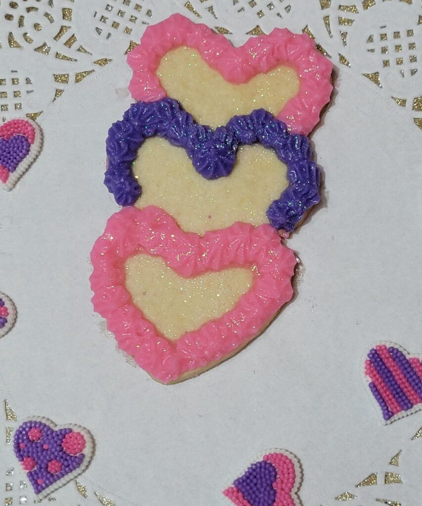 pink and purple heart shaped cookies
