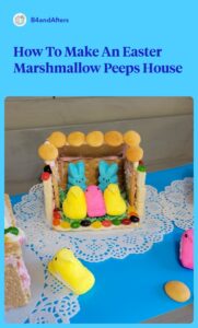 blue, yellow, and pink marshmallow peeps with vanilla wafers