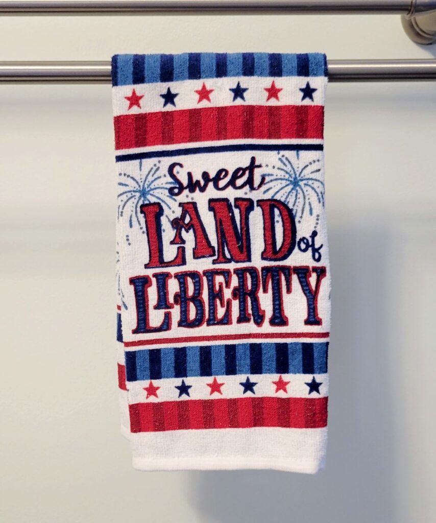 hand towel that says sweet land of liberty