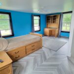 Bright blue walls in bedroom