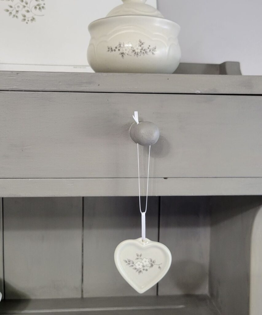 closeup of heart gray dish ornament