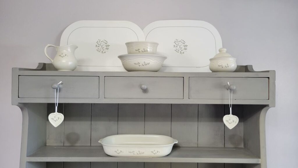 beautiful old dishes in gray