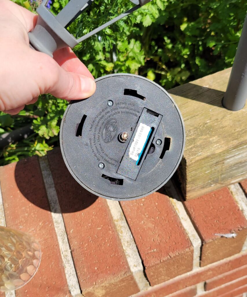 bottom of solar light where the battery is