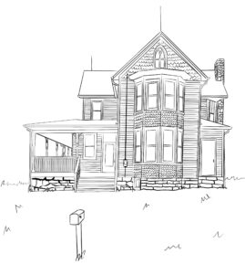 black and white drawing of house