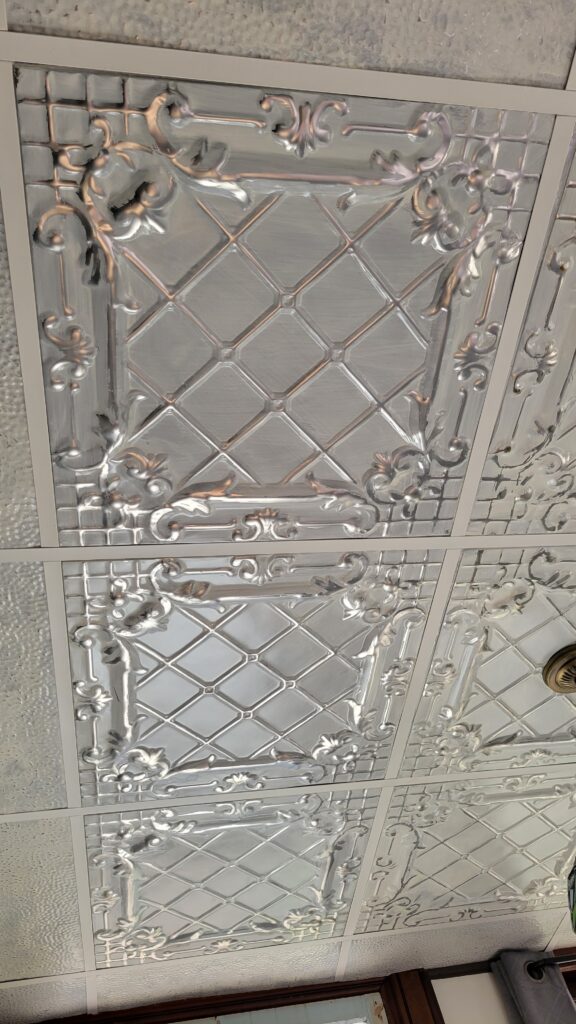 painted tin tile in drop ceiling