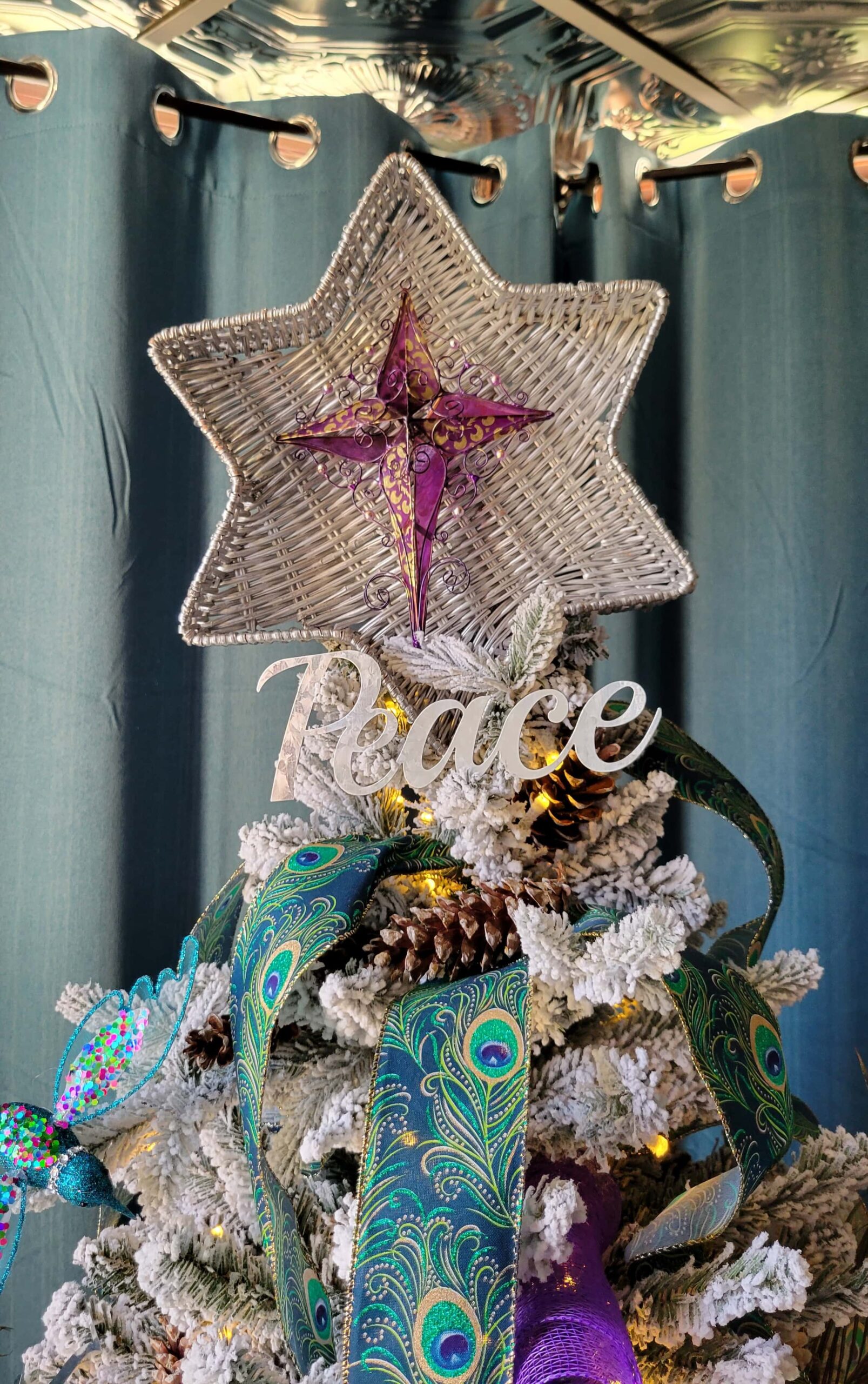 Purple cross silver star Christmas tree topper Peace