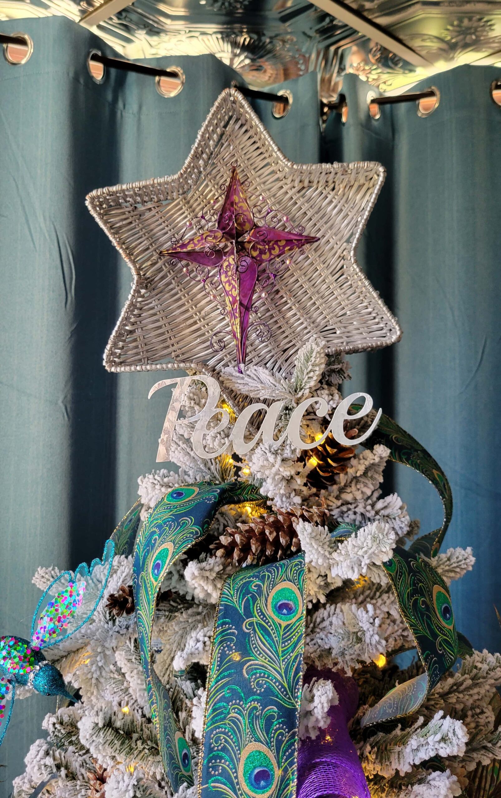 Purple cross silver star Christmas tree topper Peace