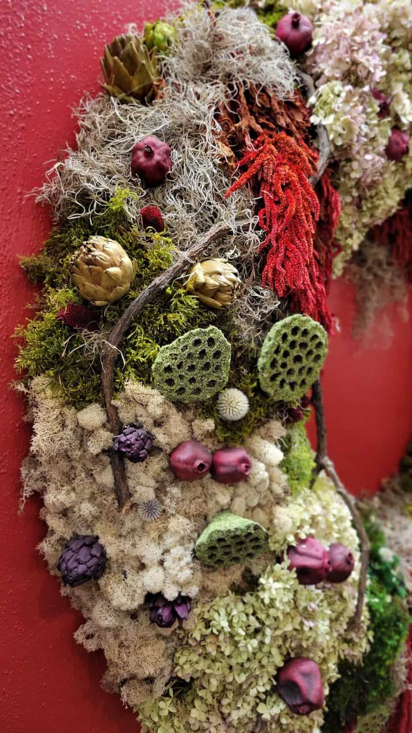 closeup of mossy wreath
