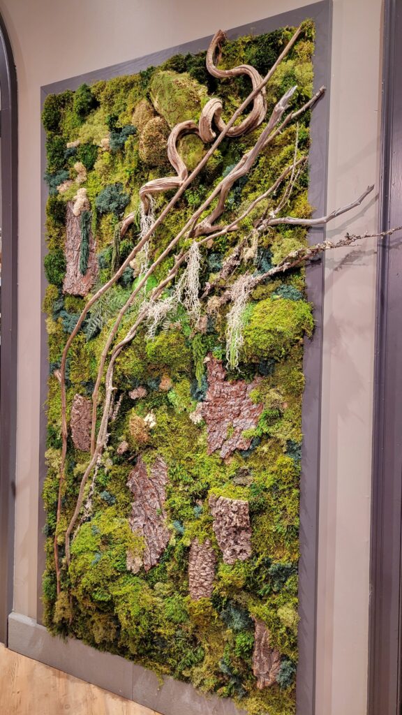 moss and bark wall arrangement