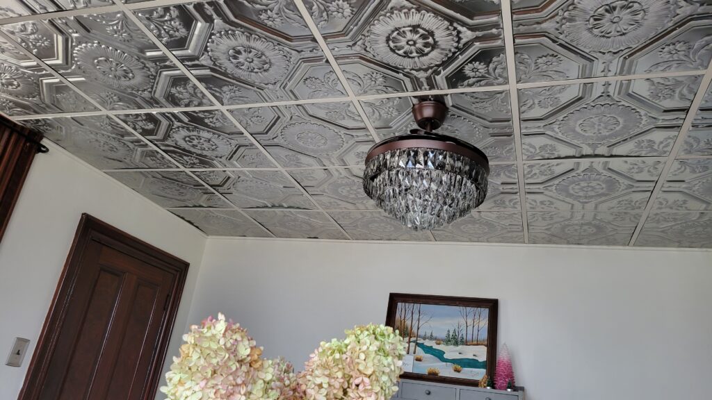 beautiful suspended ceilig with tin tiles