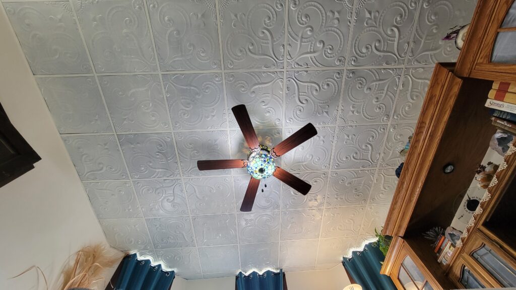 ceiling fan on diy tin ceiling tile