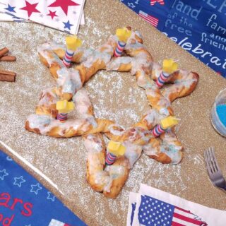 American patriotic red white and blue cinnamon roll star