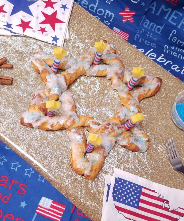 American patriotic red white and blue cinnamon roll star