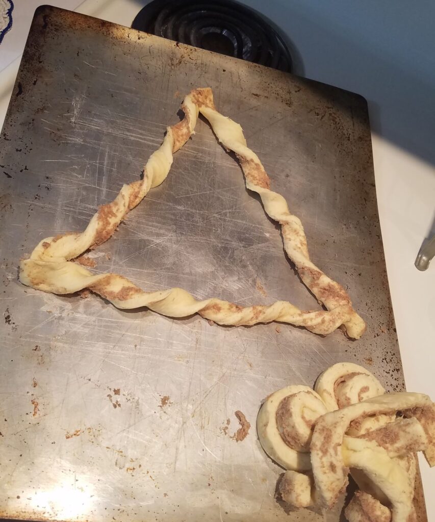 triangle cinnamon twist on baking sheet