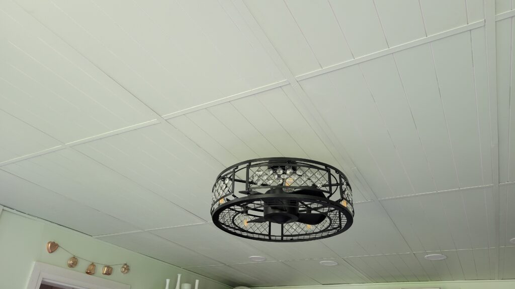light green shiplap in drop ceiling