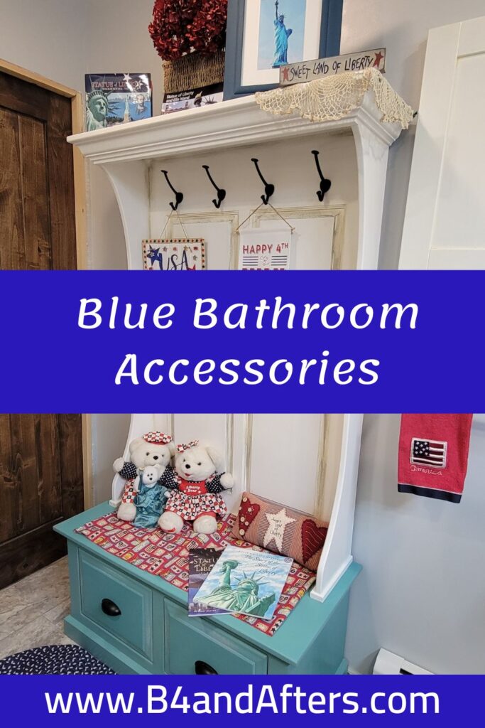 Blue bathroom accessories, patriotic