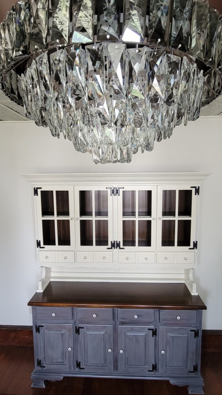 hutch with dining room chandelier