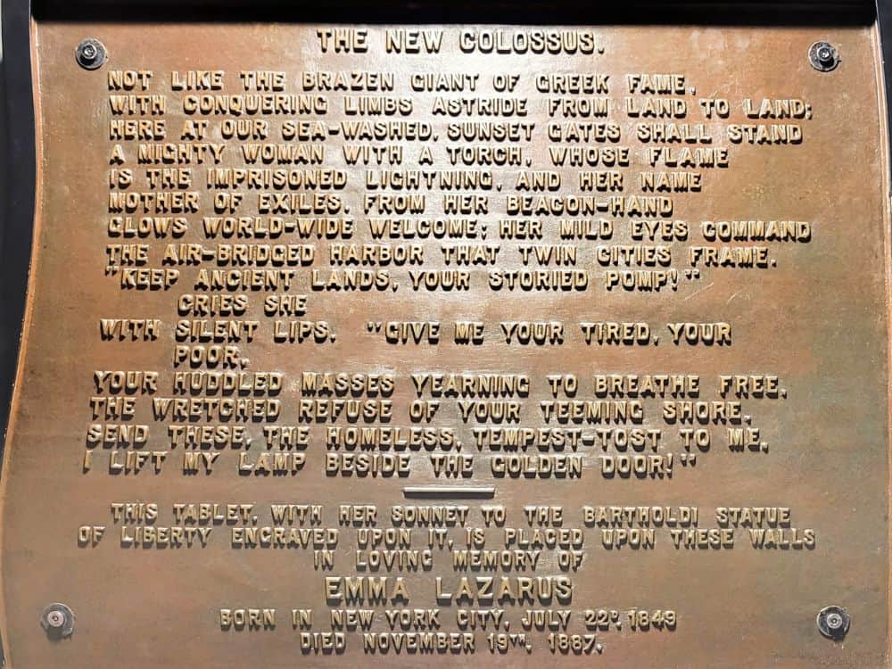 The New Colossus poem by Emma Lazarus