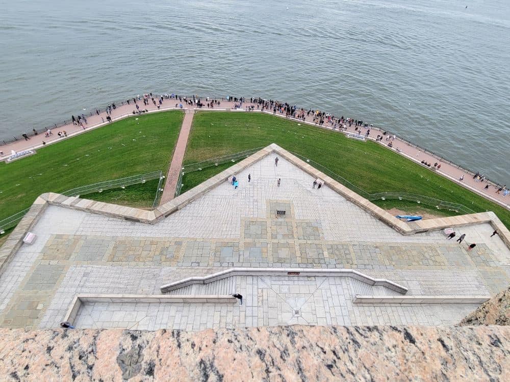 looking down from the pedestal at the base of the STatue of LIberty